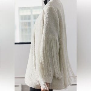 NEW NWT Zara Tweed Textured Fringe Structured  Jacket Ecru size XS